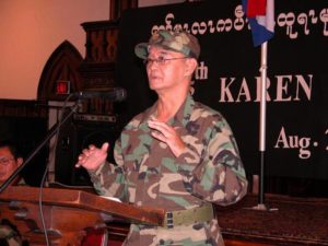 Mahn Robert Ba Zan speaking at Karen Martyr's Day in 2005 in St. Paul, MN